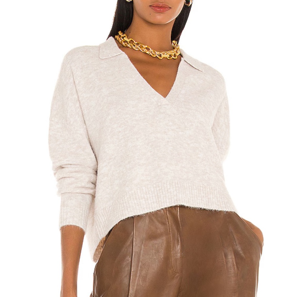 Central Park West Cream V-Neck Sweater